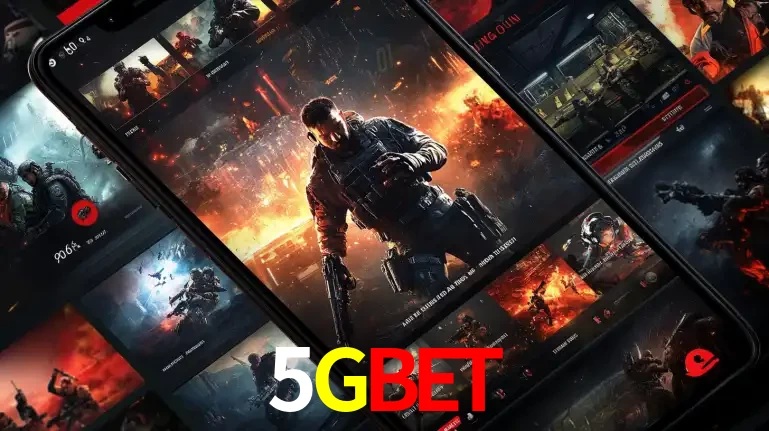 Tela de um celular exibindo uma galeria de jogos de tiro com temática militar, mostrando a variedade de e-sports disponíveis para apostas na plataforma de entretenimento 5GBET.
