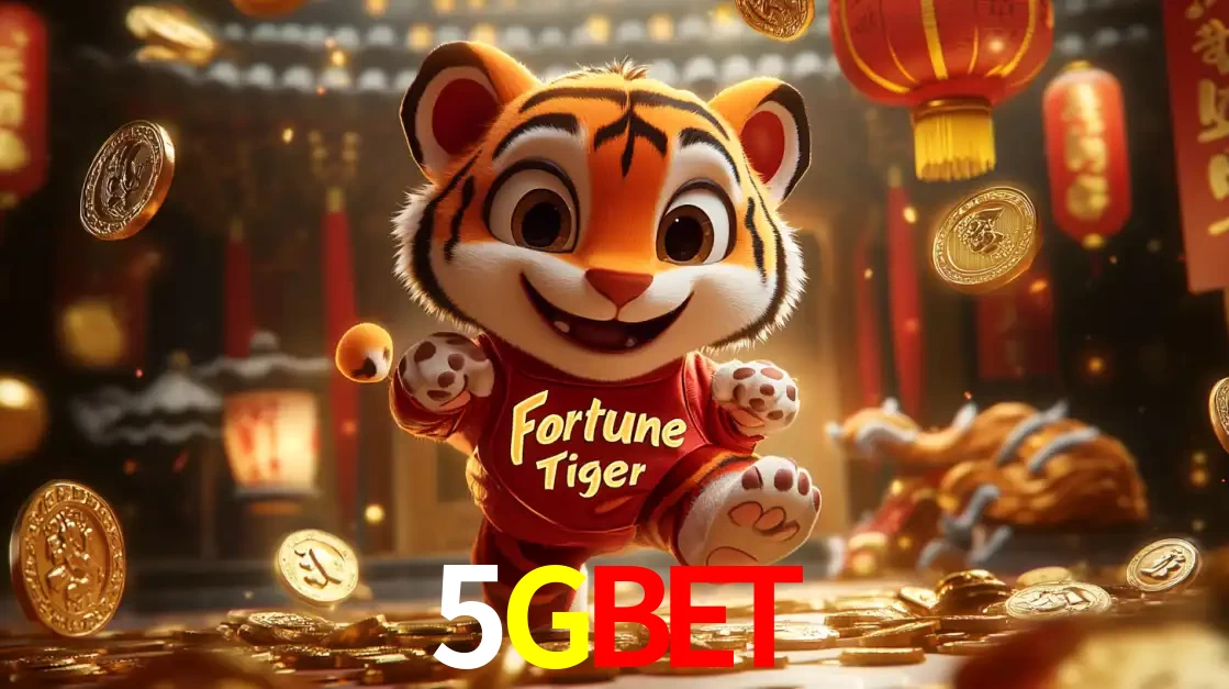 O alegre personagem do Fortune Tiger correndo sobre um caminho de moedas de ouro, simbolizando os grandes prêmios e a diversão do popular jogo de slot do 5GBET.